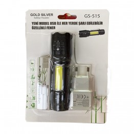Gold Silver GS-515 Usb Şarjlı Metal Fener (9213834051549)